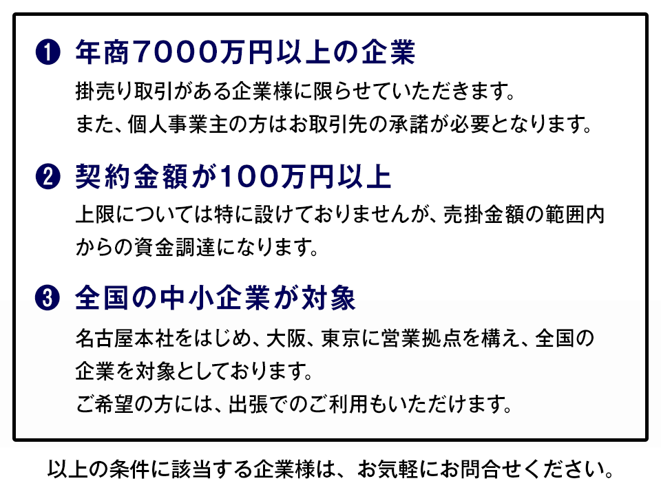 JTCのファクタリング　利用条件等の表記